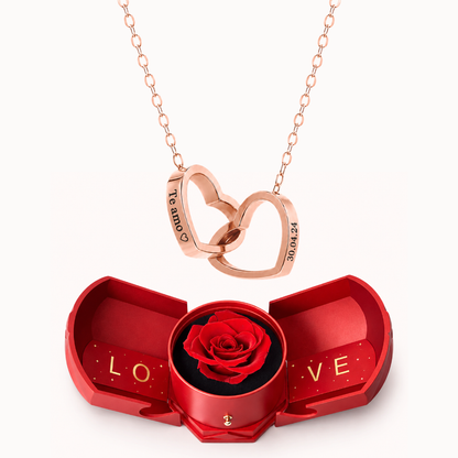 Colar Dois Corações Personalizados com Caixa Rosa Eterna