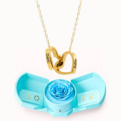Colar Dois Corações Personalizados com Caixa Rosa Eterna