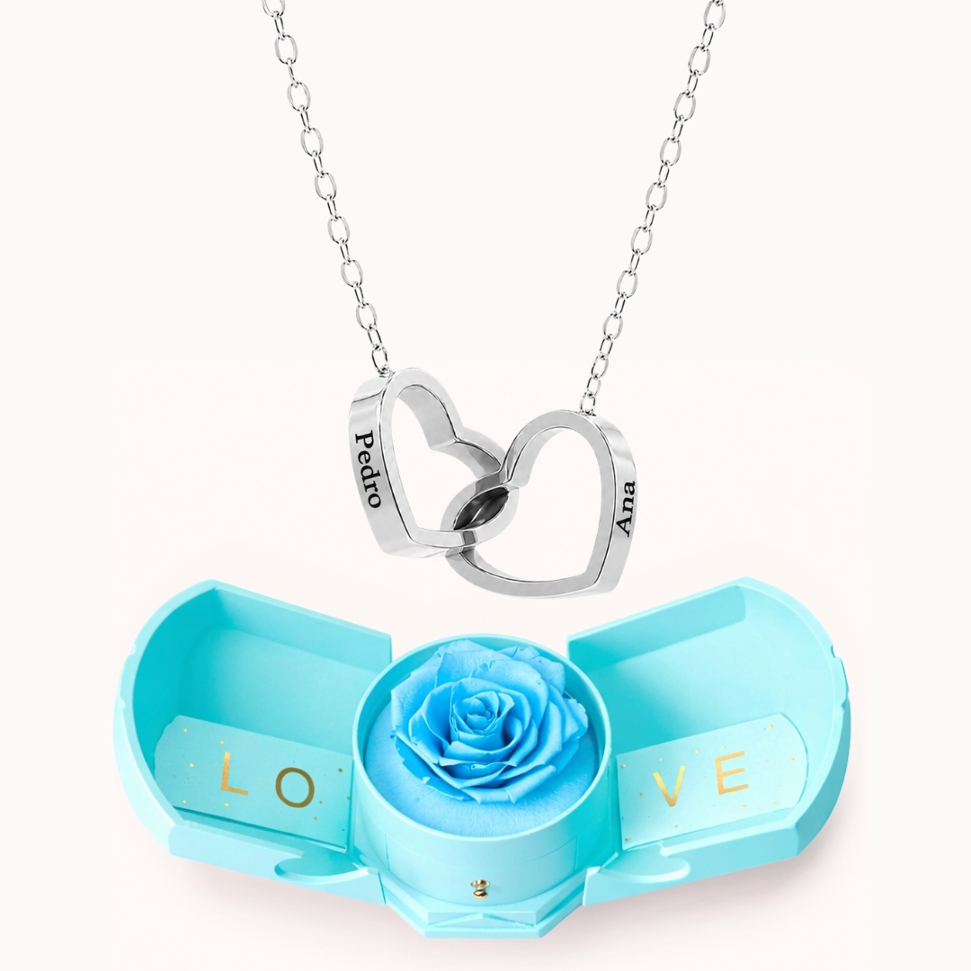 Colar Dois Corações Personalizados com Caixa Rosa Eterna