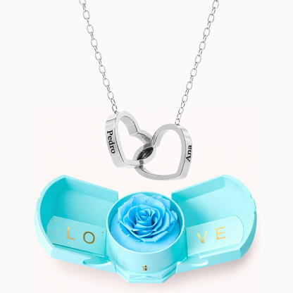 Colar Dois Corações Personalizados com Caixa Rosa Eterna