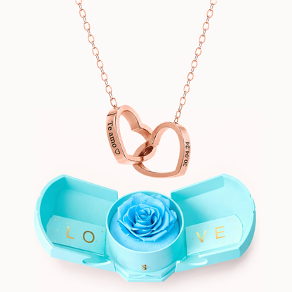 Colar Dois Corações Personalizados com Caixa Rosa Eterna