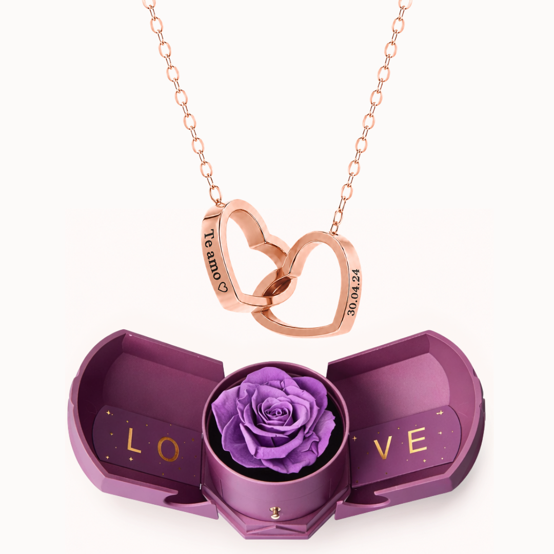 Colar Dois Corações Personalizados com Caixa Rosa Eterna