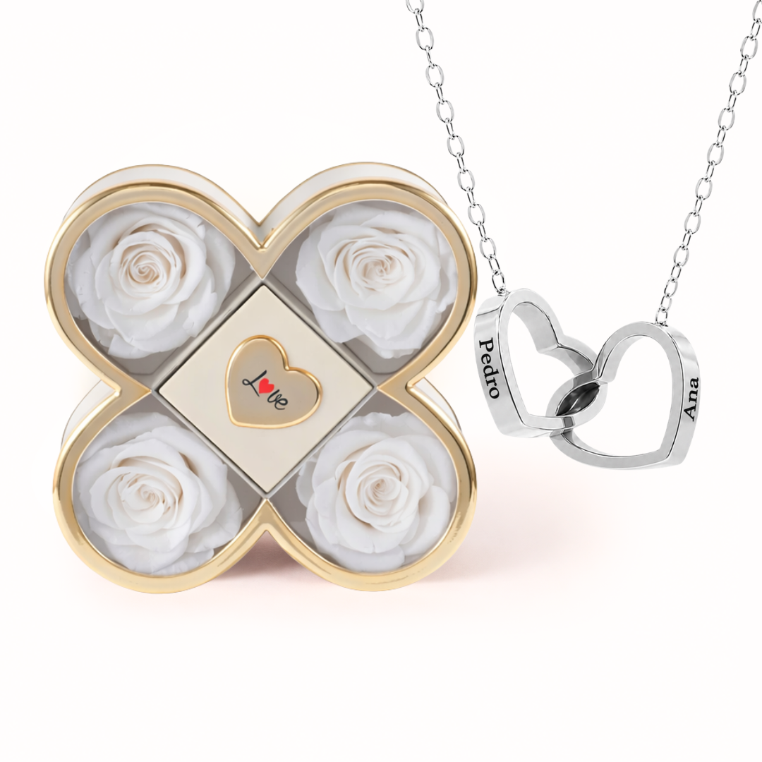 Colar Dois Corações Personalizados com Caixa Rosa Eterna