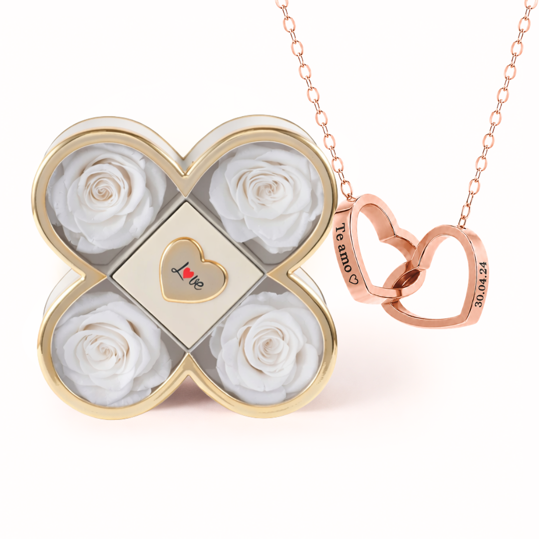 Colar Dois Corações Personalizados com Caixa Rosa Eterna