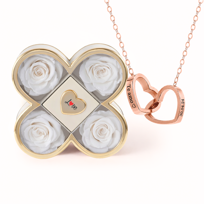 Colar Dois Corações Personalizados com Caixa Rosa Eterna