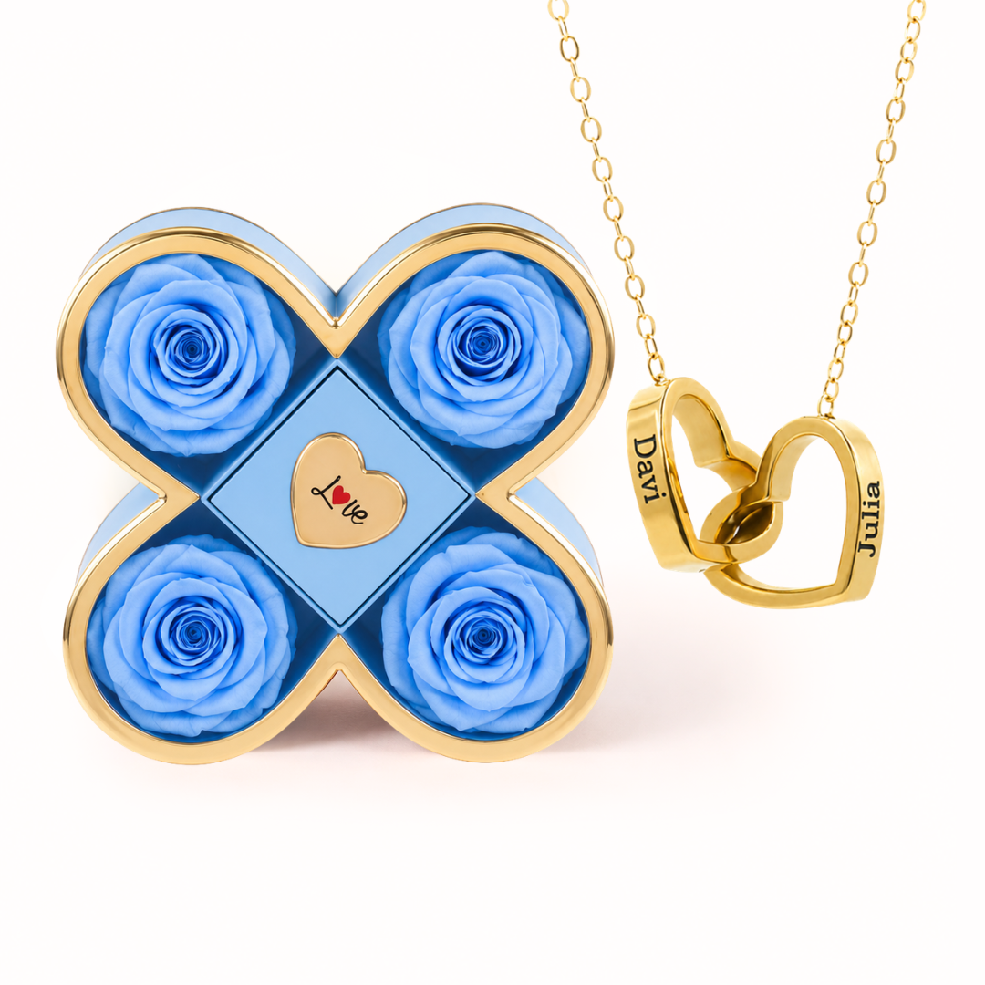 Colar Dois Corações Personalizados com Caixa Rosa Eterna