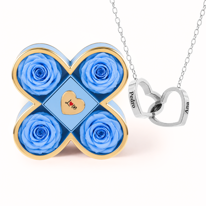 Colar Dois Corações Personalizados com Caixa Rosa Eterna