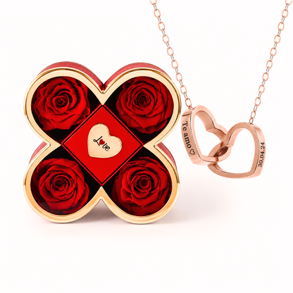 Colar Dois Corações Personalizados com Caixa Rosa Eterna