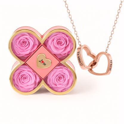 Colar Dois Corações Personalizados com Caixa Rosa Eterna