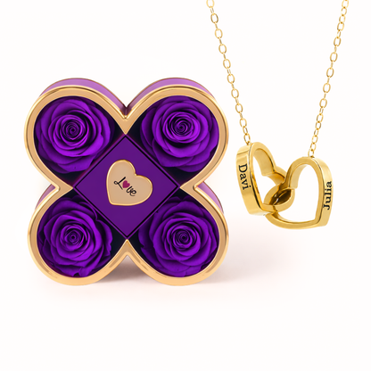 Colar Dois Corações Personalizados com Caixa Rosa Eterna
