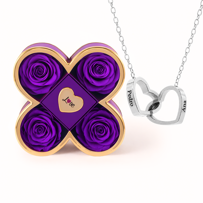 Colar Dois Corações Personalizados com Caixa Rosa Eterna