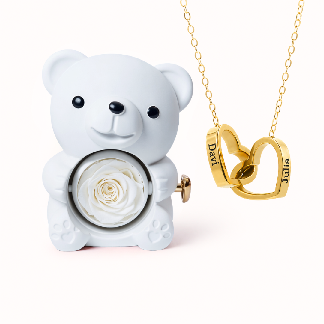 Colar Dois Corações Personalizados com Caixa Rosa Eterna