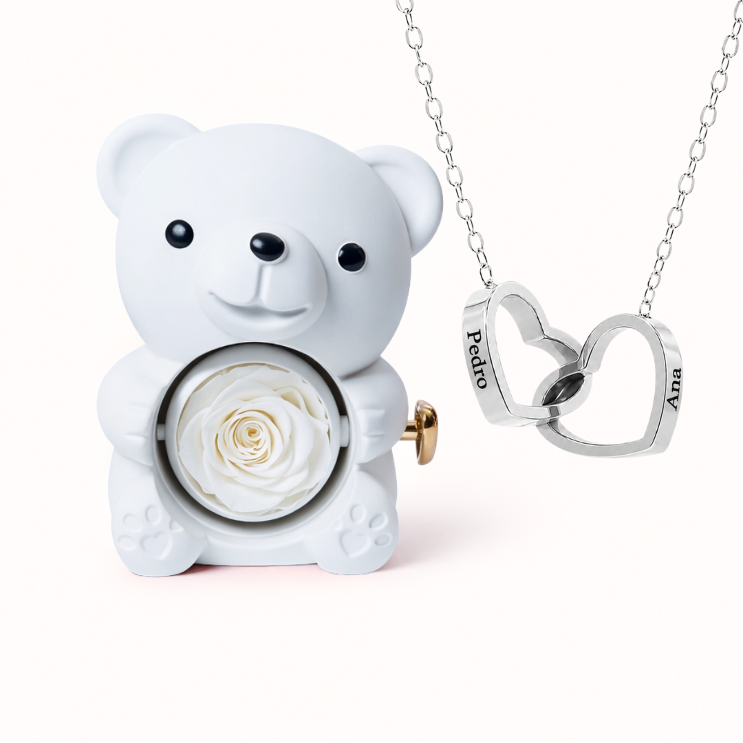 Colar Dois Corações Personalizados com Caixa Rosa Eterna