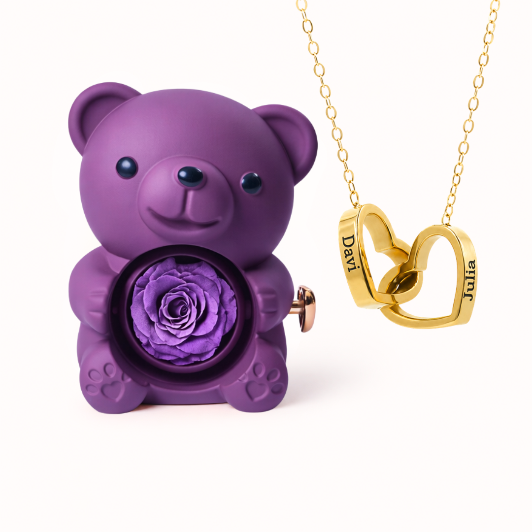 Colar Dois Corações Personalizados com Caixa Rosa Eterna