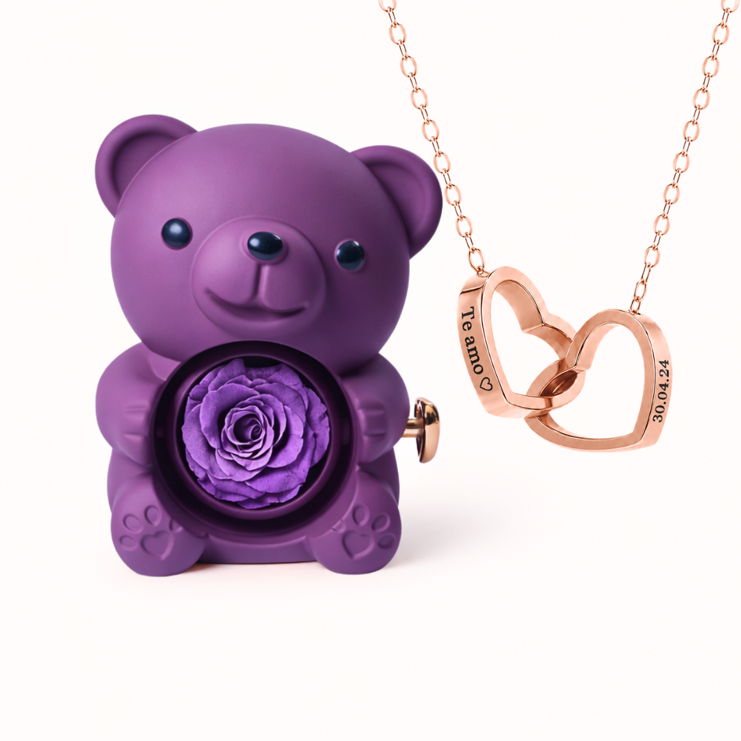 Colar Dois Corações Personalizados com Caixa Rosa Eterna