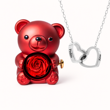 Colar Dois Corações Personalizados com Caixa Rosa Eterna