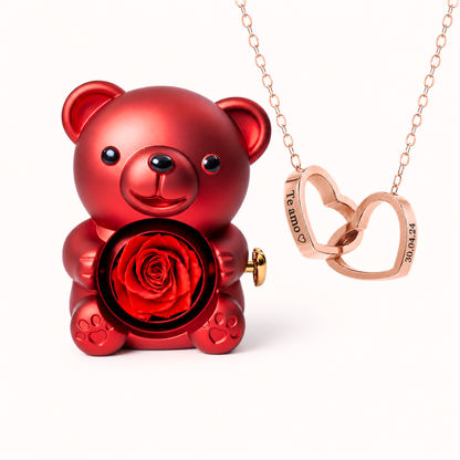 Colar Dois Corações Personalizados com Caixa Rosa Eterna