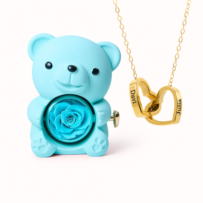 Colar Dois Corações Personalizados com Caixa Rosa Eterna