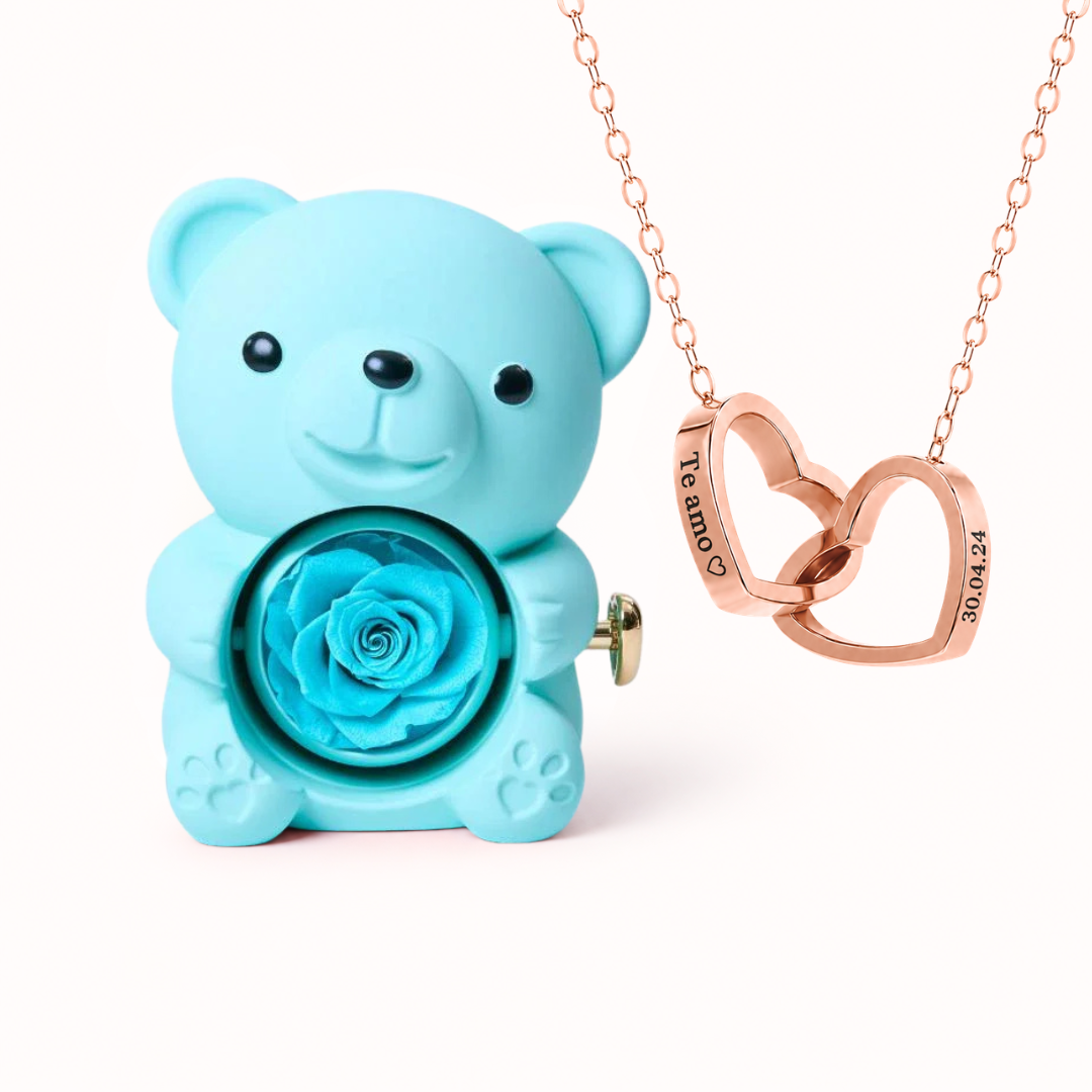 Colar Dois Corações Personalizados com Caixa Rosa Eterna