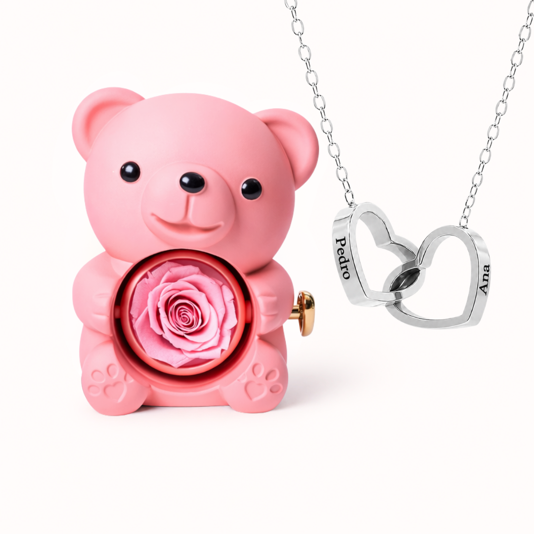 Colar Dois Corações Personalizados com Caixa Rosa Eterna