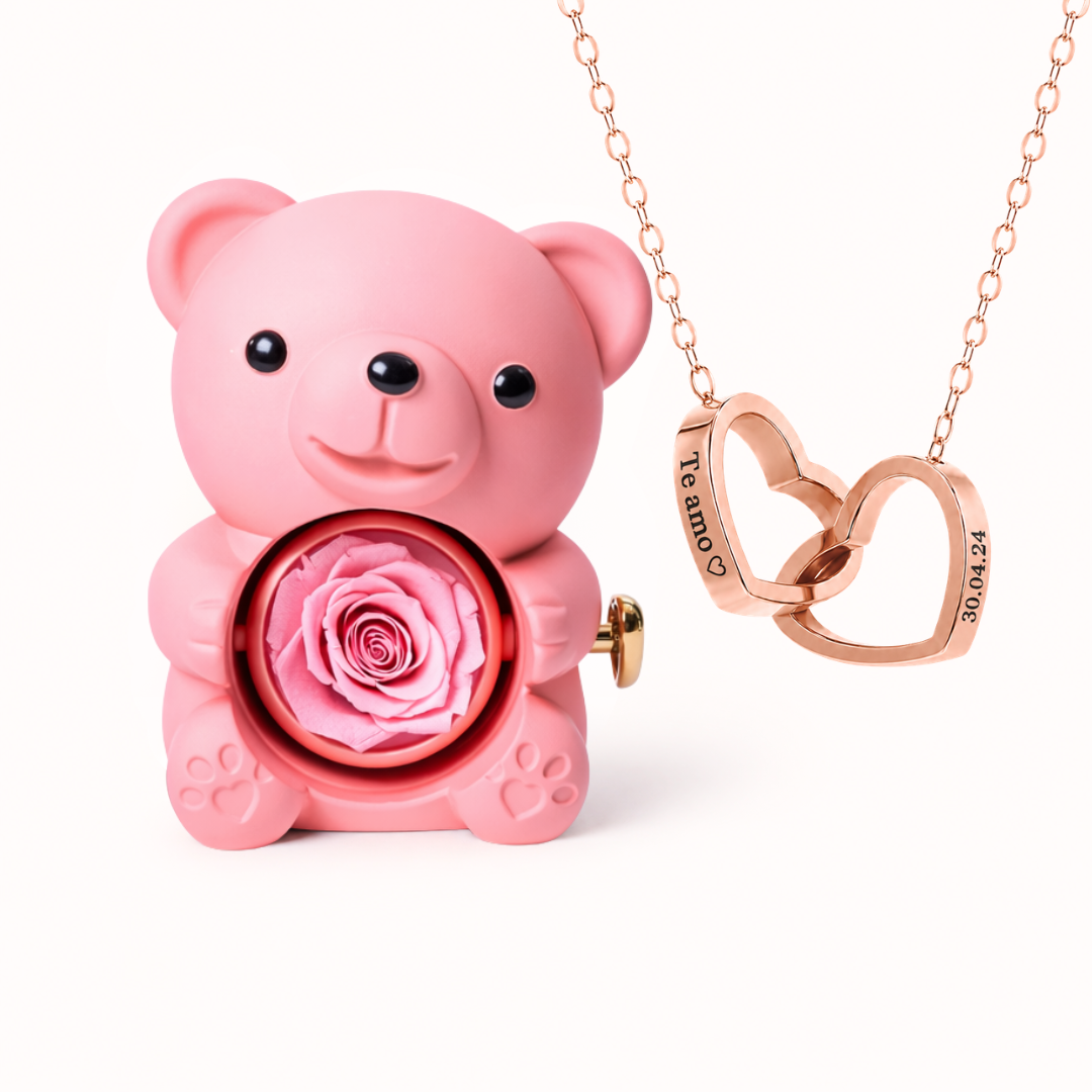 Colar Dois Corações Personalizados com Caixa Rosa Eterna