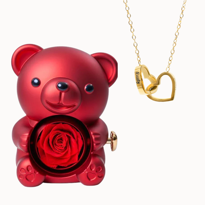 Urso Eterno com Colar Dois Corações Personalizado