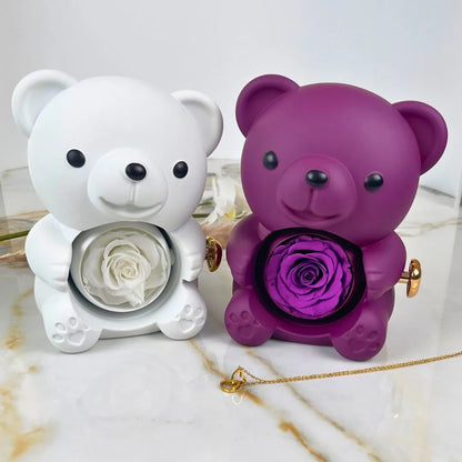 Urso Eterno com Colar Dois Corações Personalizado